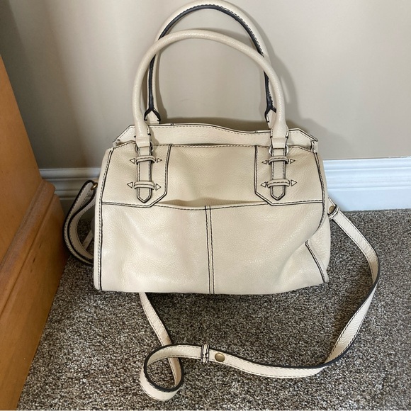 Aimee Kestenberg Large Cream Pebbled Leather Bag Top Handle Cross body 10x13 - Picture 1 of 6